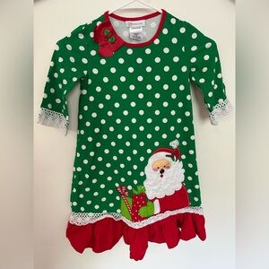 Bonnie Jean Green Polka Dot Dress with Red Trim